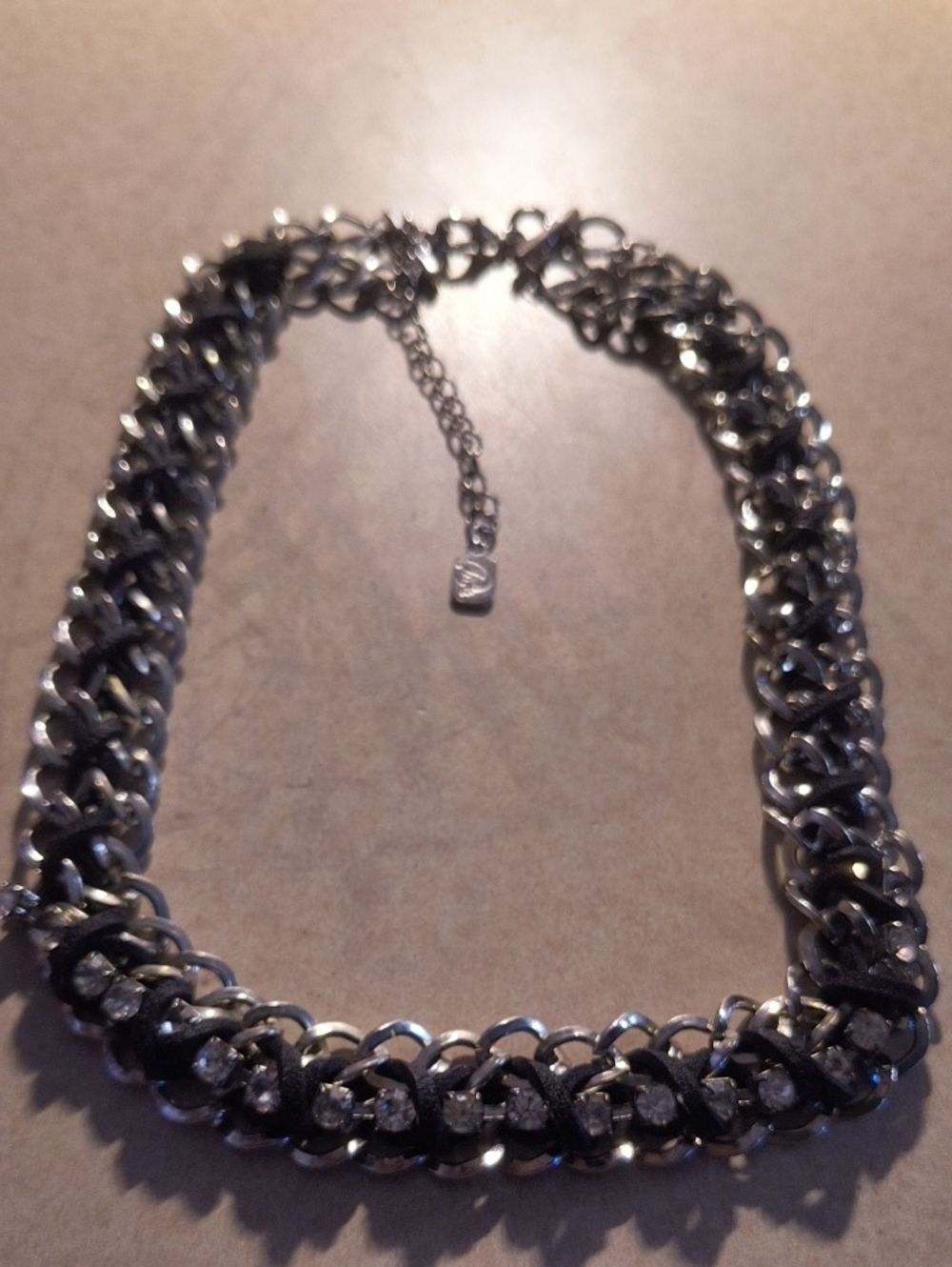 Silver Crystal Accent Chain Necklace - Women's Fashion